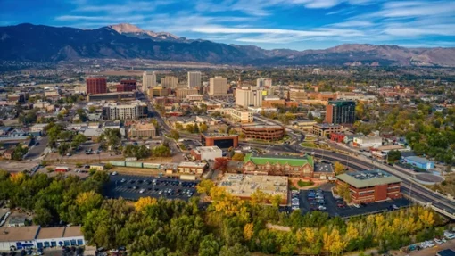 Aerial view of Colorado Springs, CO