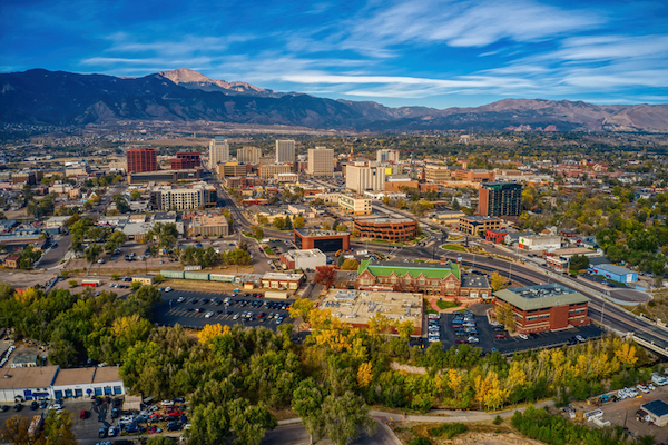 Aerial view of Colorado Springs, CO
