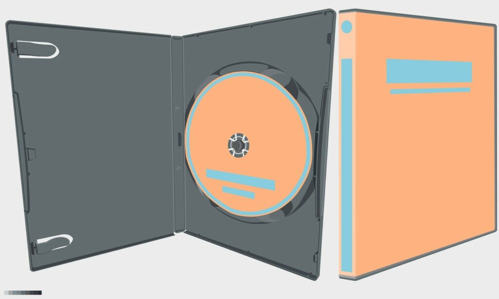 A game case is open showing an orange disc inside 